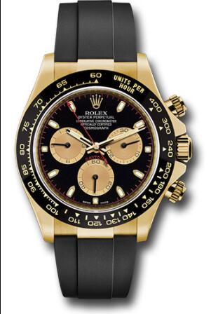 Replica Rolex Yellow Gold Cosmograph Daytona 40 Watch 116518LN Black Paul Newman Index Dial - Black Oysterflex Strap